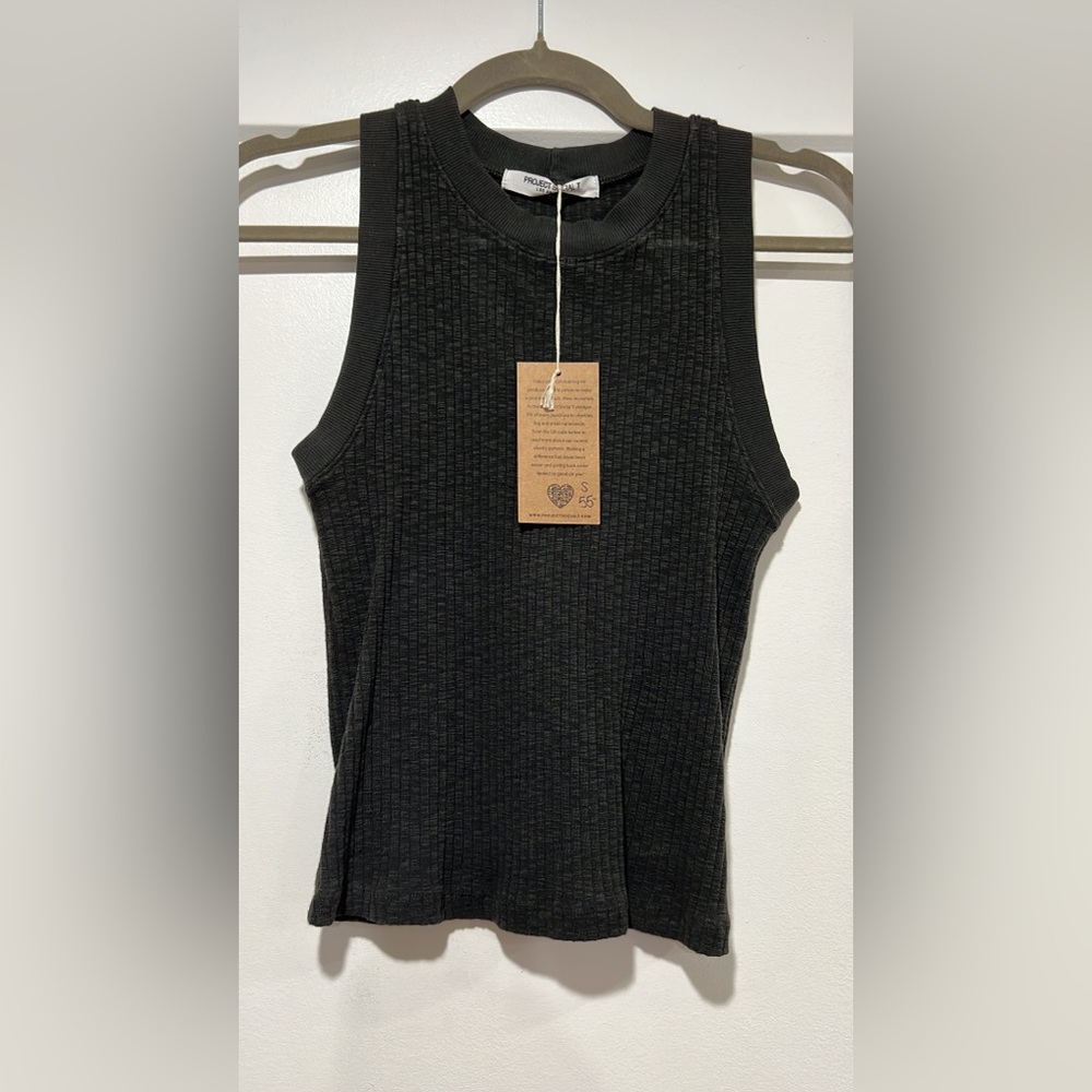 Project Social Dark Grey Ribbed Tank Top